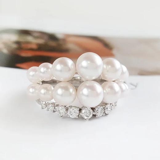 【天然正品】4.0-6.2MM天然akoya强晕彩海水珍珠AU750收藏级白金镶钻戒指20号（戒圈可改）150124NJM08+ 商品图2