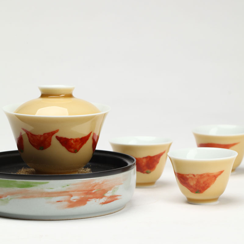 车前子-【红菱艳】宋黄釉彩绘茶具套组 | 一方席