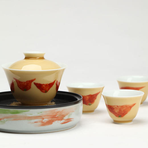 车前子-【红菱艳】宋黄釉彩绘茶具套组 | 一方席 商品图0