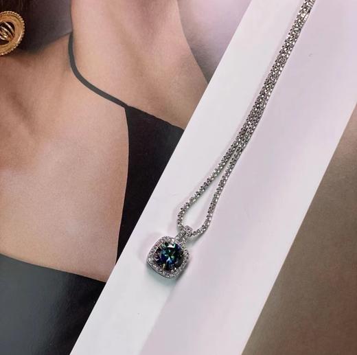 L坠链均925银莫桑石 蓝钻方形时尚项链带证书百搭炫彩轻奢 商品图1