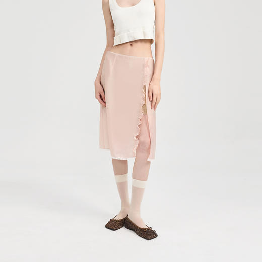 [捡漏价]lost in echo2024夏季新款薄荷曼波直筒双层透视开衩半身裙短裙女 商品图0