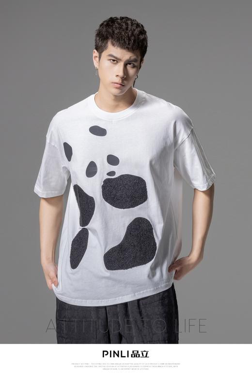 PINLI品立夏季新款熊猫宽松短袖T恤潮牌百搭休闲体恤男士上衣B242111103 商品图6