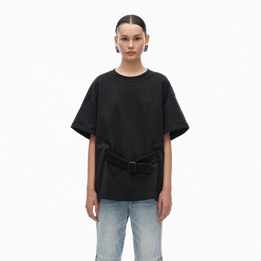 NUTH宽松黑色圆领设计感t恤女 商品图2