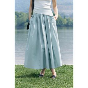 HeyDres法式蓝色半身裙女夏季复古高腰显瘦伞摆半裙气质百褶裙子