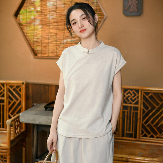 棉麻短袖t恤，新中式国风复古汉麻上衣QM-6311 商品图1
