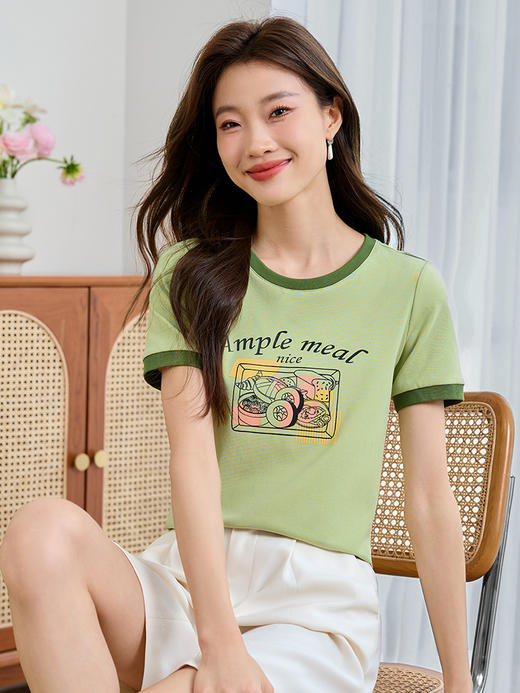 【五折购】熙世界美式复古T恤正肩短袖时尚洋气减龄印花上衣2025夏天新款 商品图5