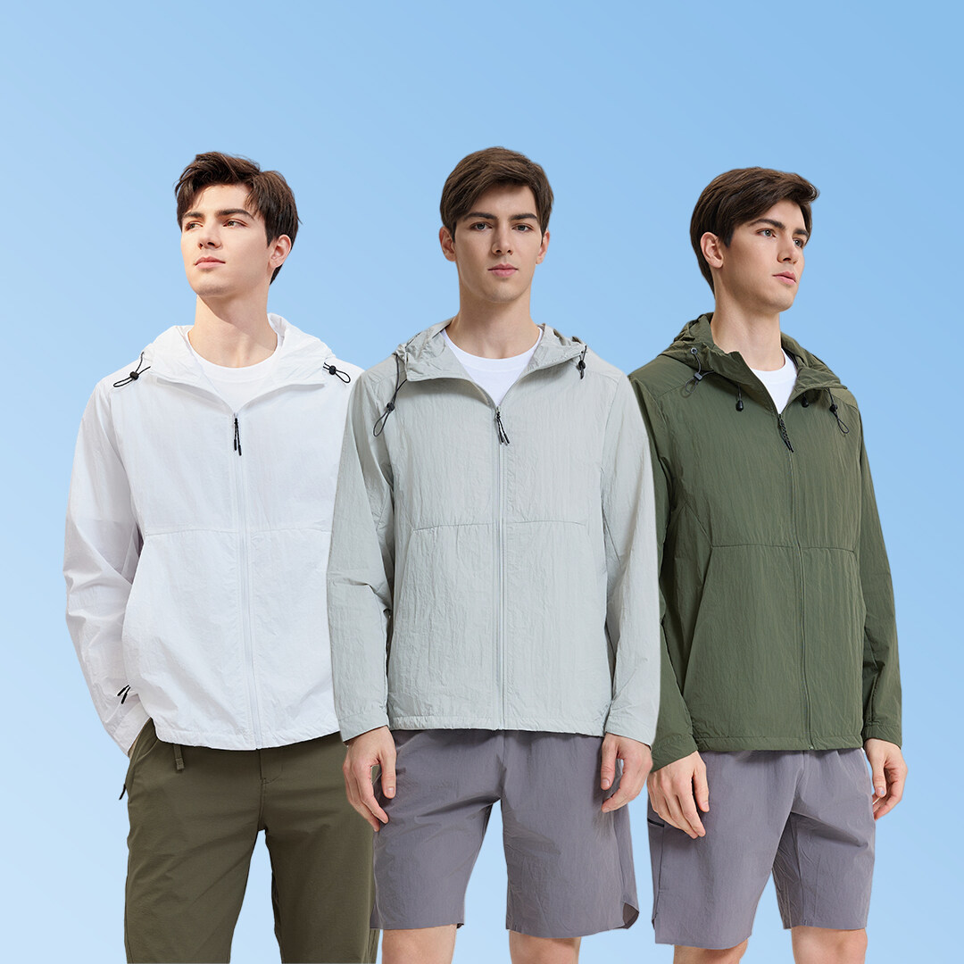 零界纤维 尼龙微皱凉感工装连帽薄款情侣款防晒衣-hf001