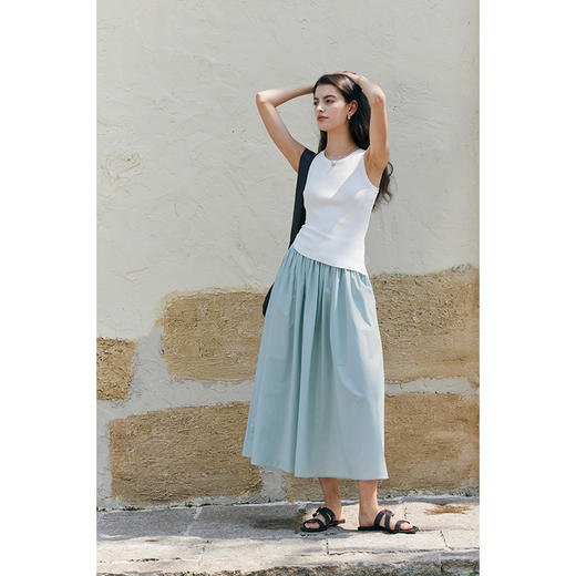 HeyDres法式蓝色半身裙女夏季复古高腰显瘦伞摆半裙气质百褶裙子 商品图1
