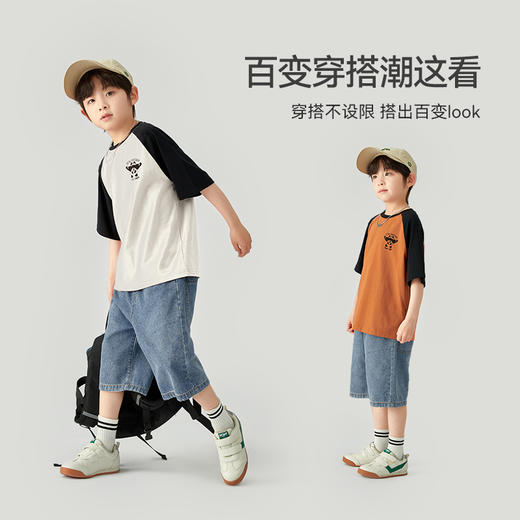 【团购价39.9】多多家 男童短袖T恤2024夏装新款儿童中大童大熊猫印花打底衫上衣9342 商品图2