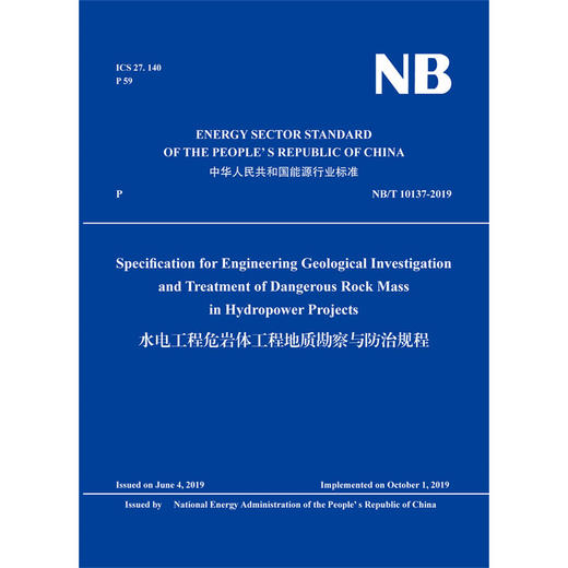 水电工程危岩体工程地质勘察与防治规程  NB/T 10137-2019（英文版） 商品图0