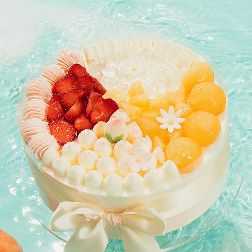 【四时欢喜冰淇淋蛋糕】100%甄选伊利牧场生牛乳冰淇淋 ，让你一次拥有青柑蜜瓜/草莓/香草/白桃乌龙四种口味冰淇淋和清甜鲜果的欢喜（厦门幸福西饼蛋糕） 商品图1