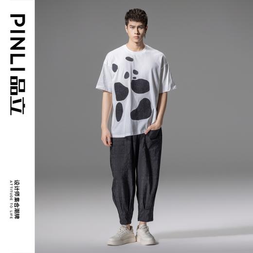 PINLI品立夏季新款熊猫宽松短袖T恤潮牌百搭休闲体恤男士上衣B242111103 商品图1