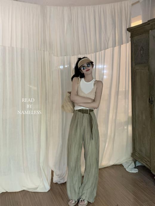 Read Nameless/裸色针织吊带配工字背心+扎染亚麻裤送腰带 商品图5