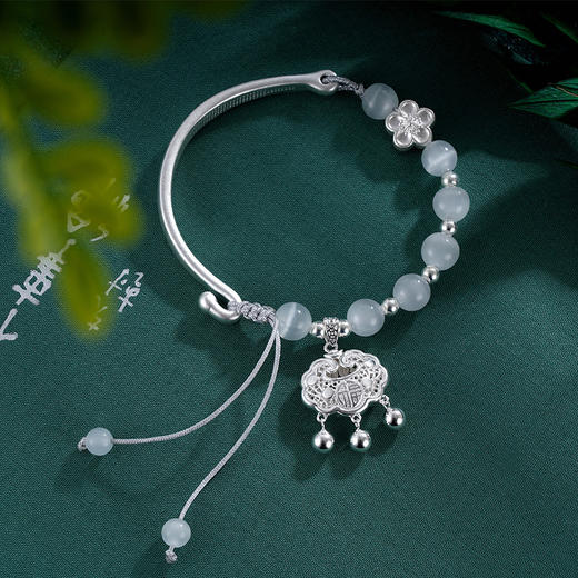 子佩集S999银【花誉铃】手串【SC000370】纯银手链猫眼石锁手链2405 商品图0