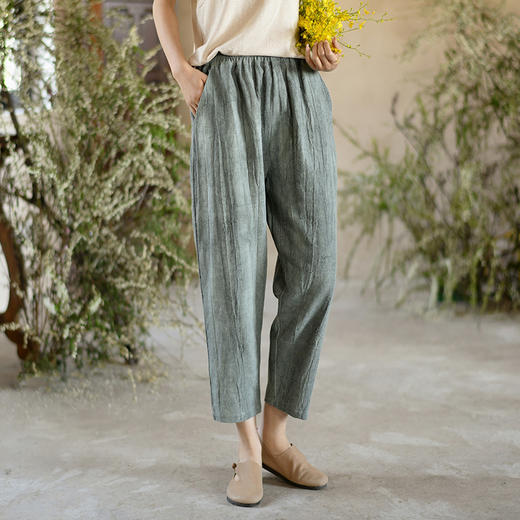 扎染百搭休闲裤，新中式复古做旧棉麻裤子QM-6324 商品图2