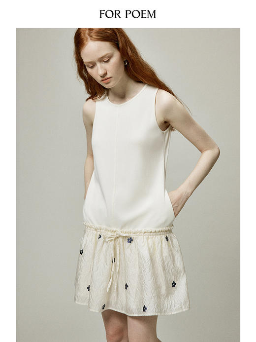 ForPoem 现货 24/SS夏季花朵系列休闲针织拼接提花烫金无袖背心连衣裙 商品图1