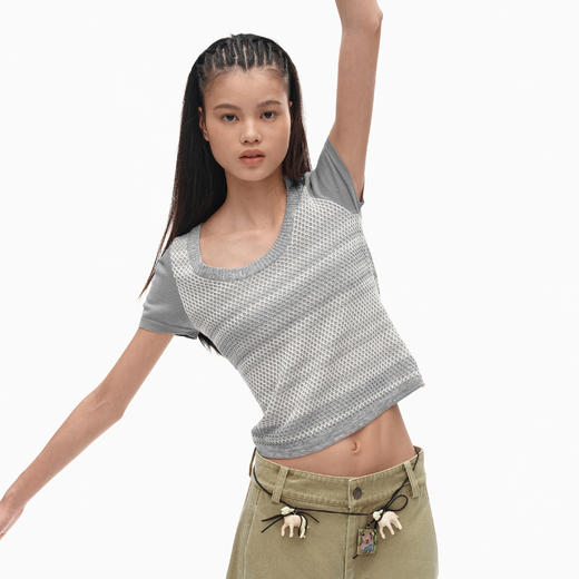 NUTH撞色条纹针织t恤修身显瘦正肩短袖女 商品图4