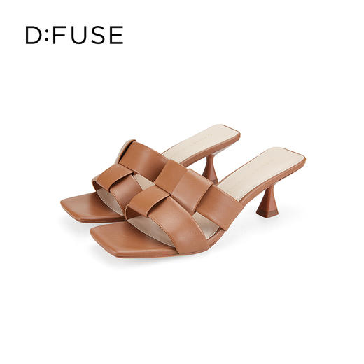 D:FUSE迪芙斯2024夏季新款精致编织艺术猫跟复古凉拖鞋DF42110172 商品图0