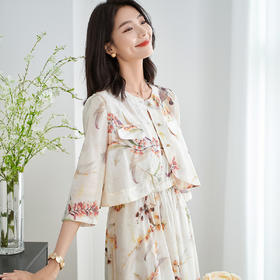 米思阳2025夏季新款莱赛尔天丝面料轻薄透气短外套时尚印花七分袖上衣2621