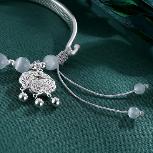 子佩集S999银【花誉铃】手串【SC000370】纯银手链猫眼石锁手链2405 商品图3