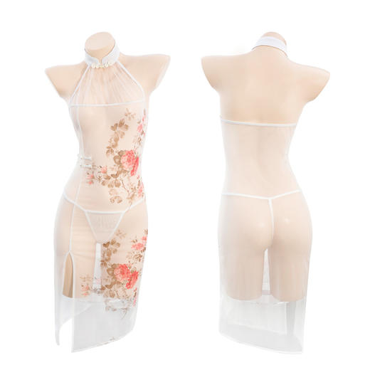 【直供】安太医新品【芳醺玉沁】中式情趣内衣繁花似锦开叉透身旗袍睡裙挂脖式性感连衣裙 商品图11
