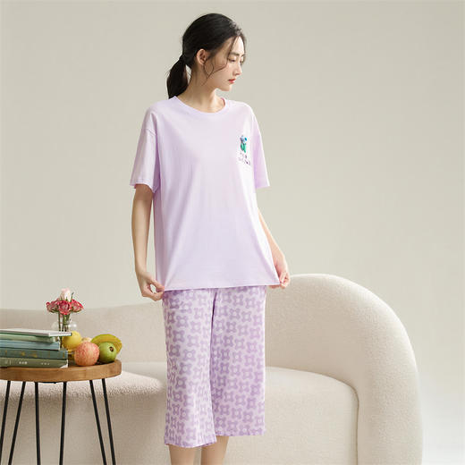 康妮雅女式短袖中裤套头套装 商品图0