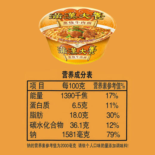 【统一】方便面 碗面 统一满汉大餐葱烧牛肉面 188g/盒 8盒/箱 1箱（6个月） 商品图9