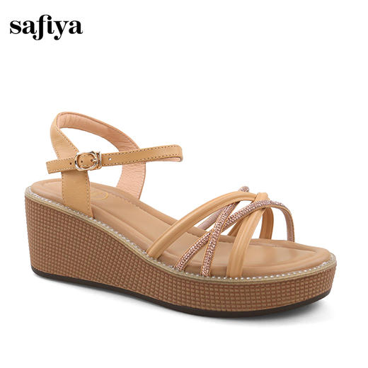 Safiya/索菲娅2024夏 仙女风交叉细带水钻露趾坡跟凉鞋 SF42115127 商品图2