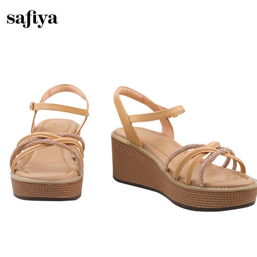 Safiya/索菲娅2024夏 仙女风交叉细带水钻露趾坡跟凉鞋 SF42115127 商品图4