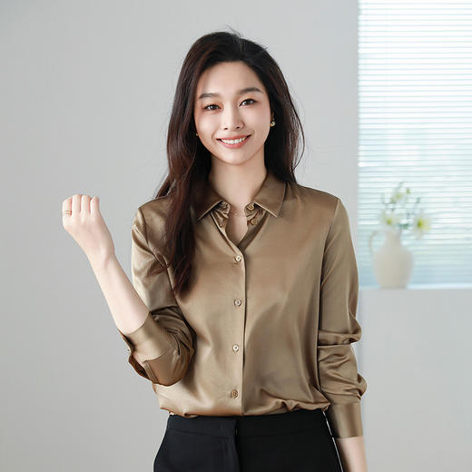 火桐hooton香榭丽舍 弹力素绉缎真丝衬衫YT2098 商品图0