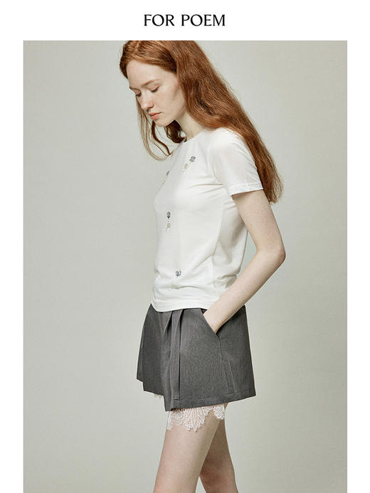 ForPoem 现货 24/SS夏季花朵系列圆领彩色银色花朵刺绣短袖T恤上衣 商品图3