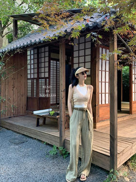 Read Nameless/裸色针织吊带配工字背心+扎染亚麻裤送腰带