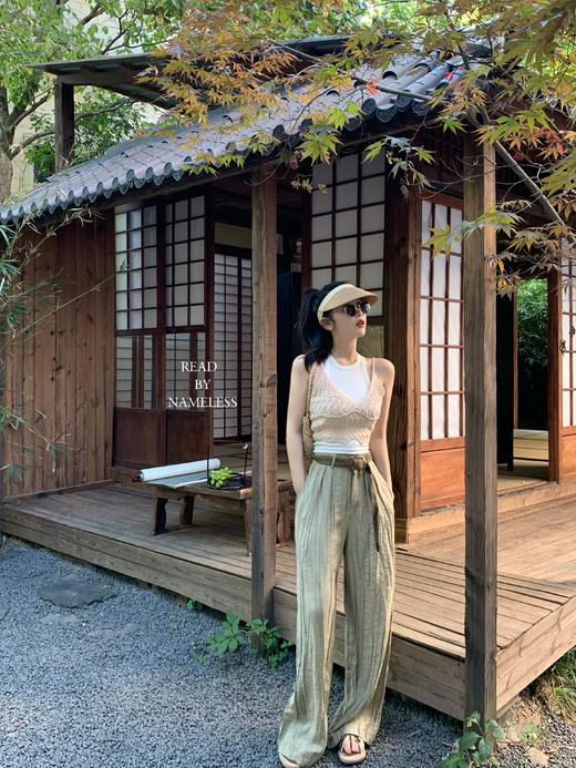 Read Nameless/裸色针织吊带配工字背心+扎染亚麻裤送腰带 商品图0