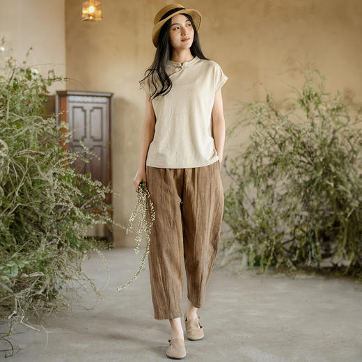 扎染百搭休闲裤，新中式复古做旧棉麻裤子QM-6324 商品图3