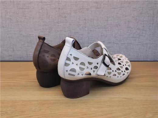 豪行夏季新款正品真皮复古女鞋镂空透气洞洞女凉鞋22292818 商品图4