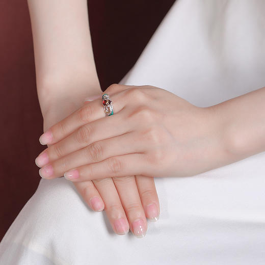 【如意福禄】S925银镀金蜜蜡血珀景泰蓝葫芦戒指【CW-	JZ06502】 商品图3