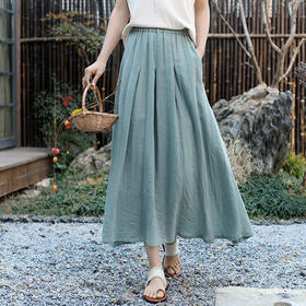 棉麻新中式半身裙，高腰复古中国风苎麻裙子QM-6253