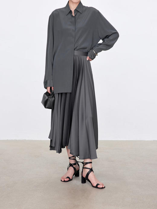 流光缎面扇形不规则百褶裙半裙 大体量有宽度的褶皱 造型感十足 重工立体扇形太阳褶 立裁A字裙型 中长长度显高显瘦G0836 商品图7