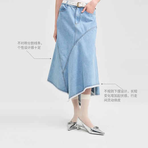 [捡漏价]lost in echo2024夏季新款原创不对称荷叶边修身牛仔裙鱼尾半身裙 商品图4