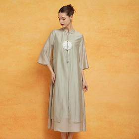 PF8B2斯尔丽2024新款气质连衣裙夏季宽松中式刺绣知性两件套改良旗袍