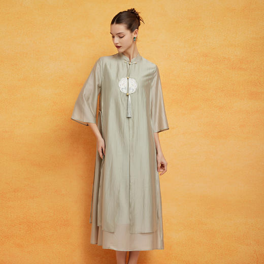 PF8B2斯尔丽2024新款气质连衣裙夏季宽松中式刺绣知性两件套改良旗袍 商品图0