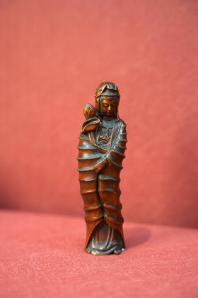 观音°做旧黄杨木雕摆件