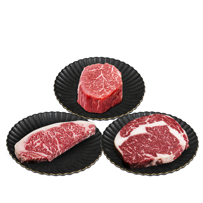 1、春禾秋牧  澳洲和牛M7+菲力牛排 180g*1 2、春禾秋牧 澳洲和牛M5+ 西冷牛排 200g*1 3、春禾秋牧 澳洲和牛M5+ 眼肉牛排 200g*1