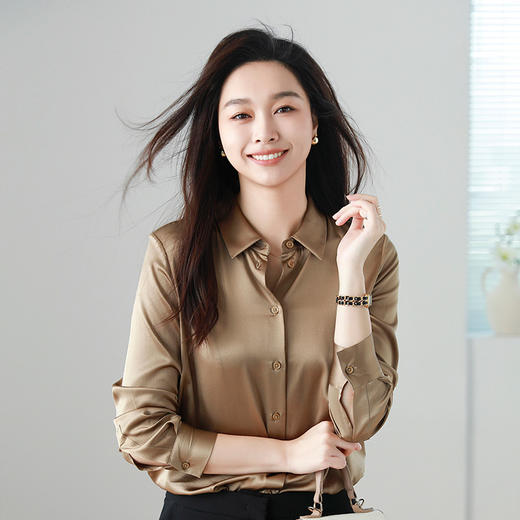 火桐hooton香榭丽舍 弹力素绉缎真丝衬衫YT2098 商品图1