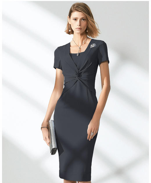 J9283601A颈袖添香OL连衣裙季新款职场装女中长款V领套头通勤包臀裙J9283601A 商品图1