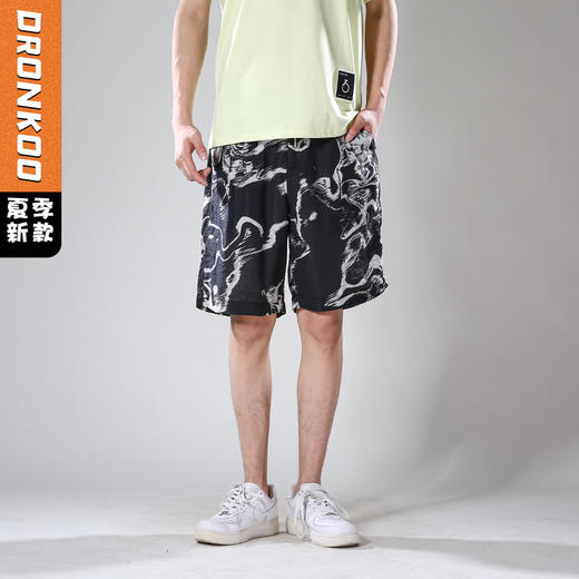 DRONKOO 2024 半松紧正常腰满身抽象涂鸦图案套装休闲短裤 商品图0