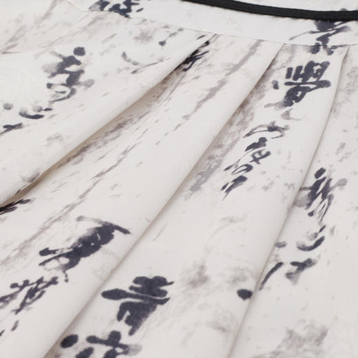 PF872斯尔丽2024新款国风感水墨印花拼接绑带收腰气质优雅新款连衣裙 商品图5