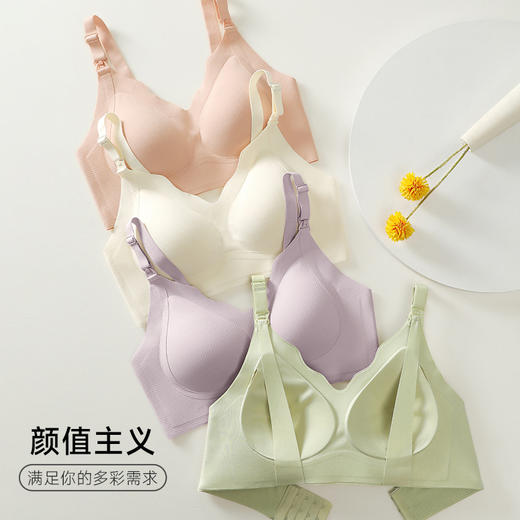 【一秒解扣，两秒哺乳~】新款春夏季哺乳内衣 无钢圈螺纹上开扣 无痕产后孕妇 文胸内衣-QQ 商品图0