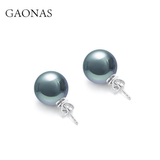 GAONAS 925银合成锆石耳饰 高纳仕 经典轻奢黑绿色珠耳钉10434EG 商品图2