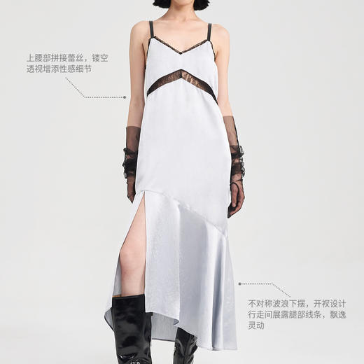 lost in echo2024夏季新款醋酸镂空蕾丝V领吊带裙长款裙子连衣裙 商品图1